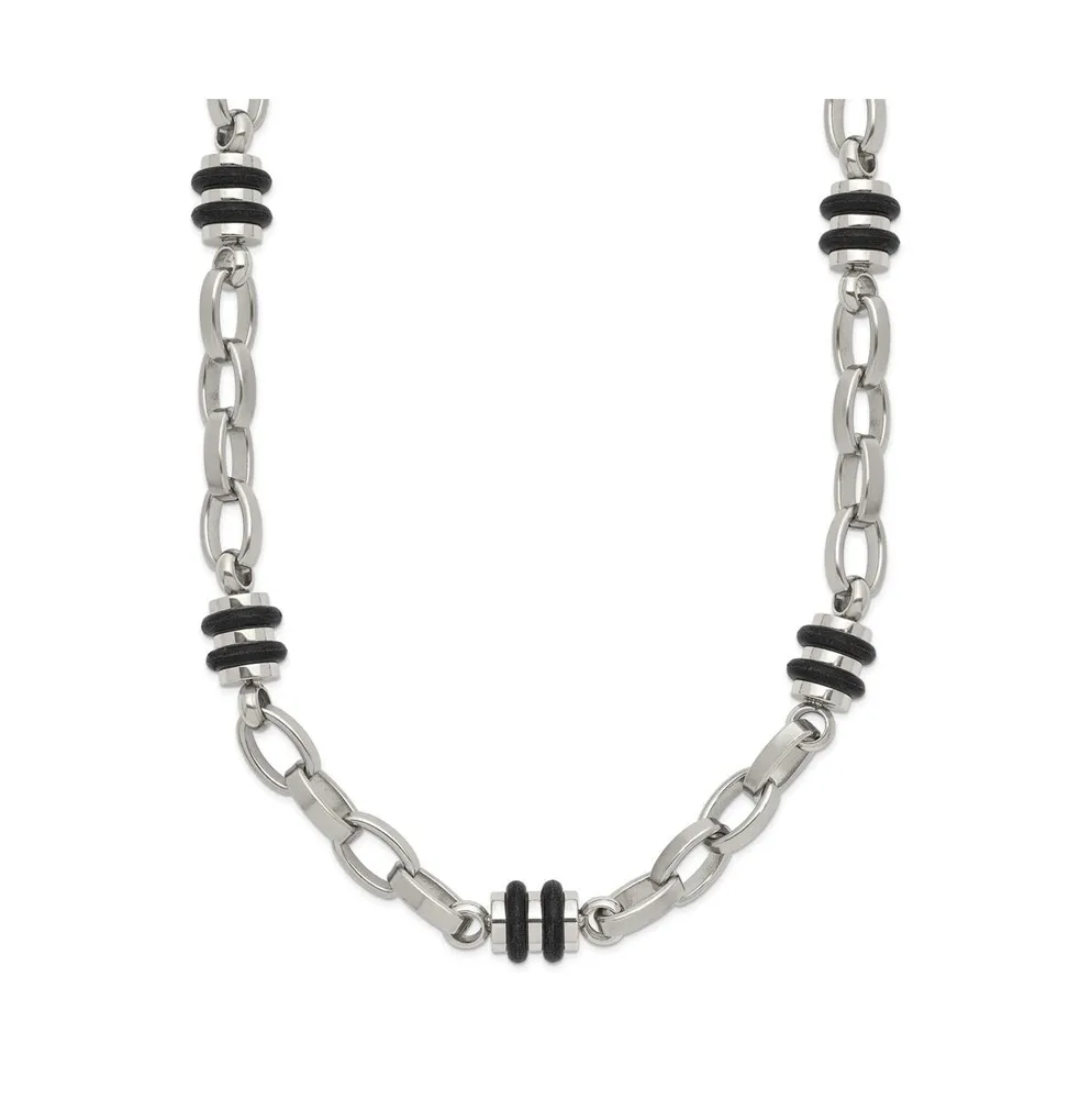 Chisel Stainless Steel Polished with Black Rubber Barrel Link Necklace