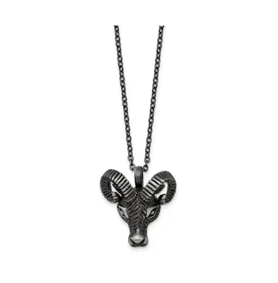 Chisel Antiqued White Bronze-plated 3D Ram Head Pendant Cable Chain Necklace