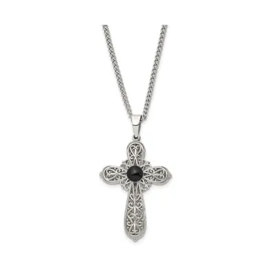 Chisel Brushed Black Epoxy Pentecost Prayer Cross Pendant Curb Chain Necklace