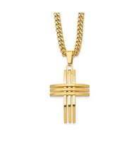 Chisel Brushed Yellow Ip-plated Cross Pendant Curb Chain Necklace