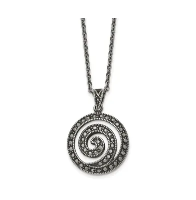 Chisel Antiqued Marcasite Swirl Pendant Cable Chain Necklace