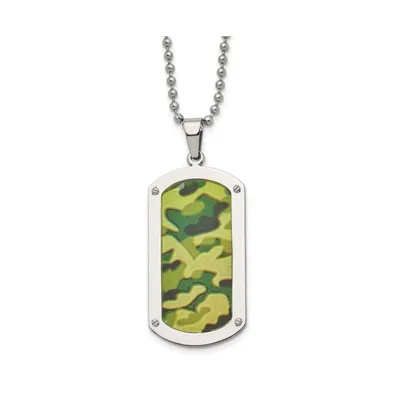 Chisel Polished Camouflage Enameled Dog Tag on a Ball Chain Necklace