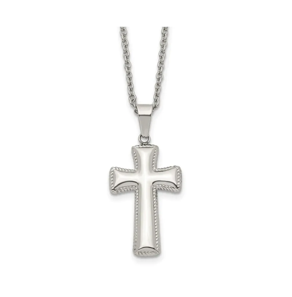 Chisel Polished Pillow Cross Pendant on a Cable Chain Necklace