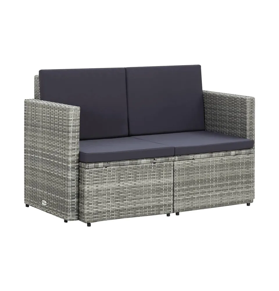 2 Seater Patio Sofa with Cushions Gray Poly Rattan