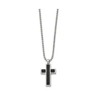 Chisel Brushed Black Genuine Stingray Inlay Cross Pendant Ball Chain Necklace