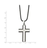 Chisel Black Ip-plated Edges Cz Cross Pendant Ball Chain Necklace