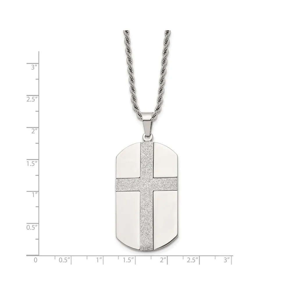 Chisel Polished Laser Cut Cross Dog Tag on a Rope Chain Necklace