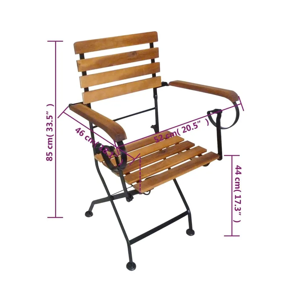 Folding Patio Chairs 2 pcs Steel and Solid Wood Acacia