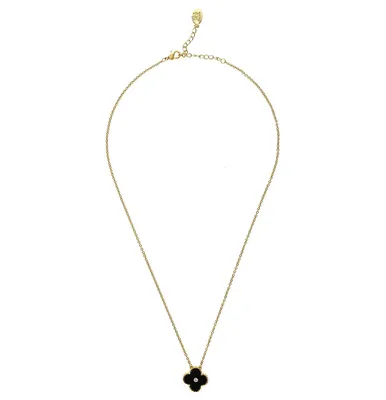 Onyx Clover and Cubic Zirconia Accent Necklace