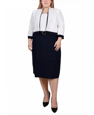Ny Collection Plus Size 3/4 Sleeve Colorblocked Dress, 2 Piece Set