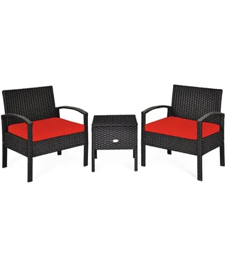 3 Piece Pe Rattan Wicker Sofa Set with Washable and Removable Cushion for Patio