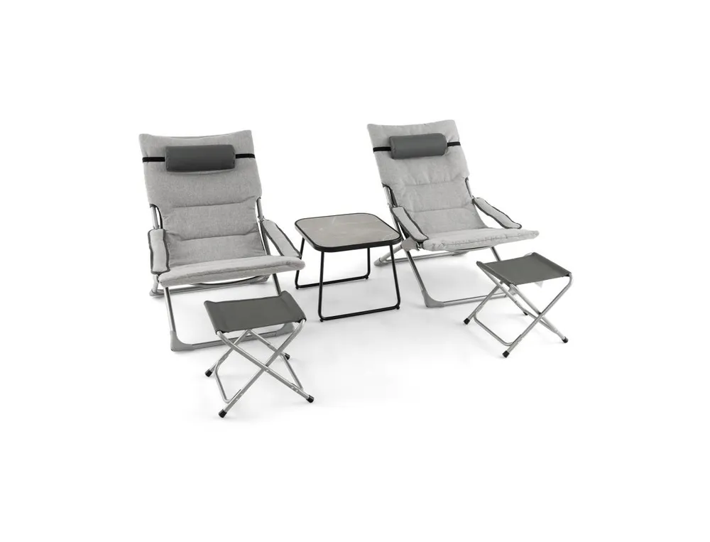 5-Piece Patio Sling Chair Set Folding Lounge Chairs with Footrests and Coffee Table-Grey
