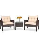 3 Pcs Outdoor Patio Rattan Conversation Set with Seat Cushions