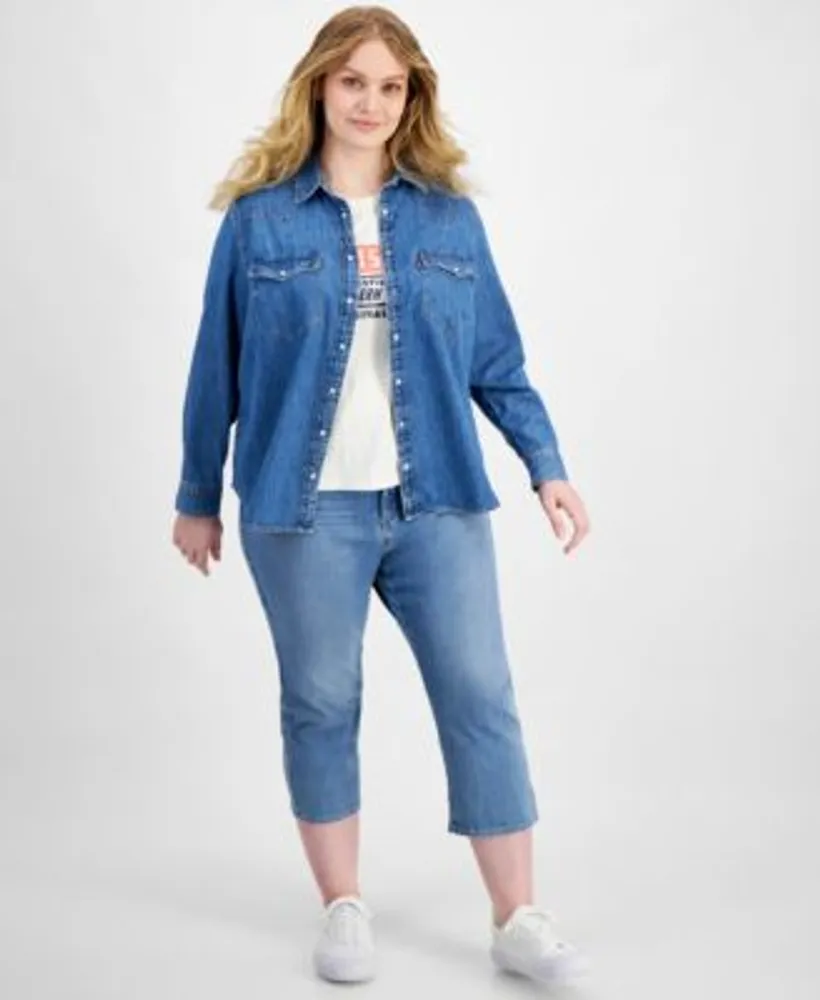 Levis Trendy Plus Size Essential Western Cotton Shirt Cotton Logo T Shirt 311 Shaping Skinny Capri Jeans