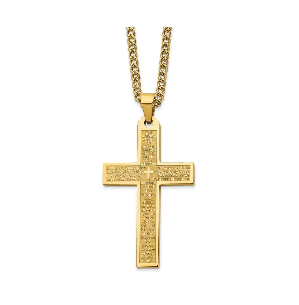 Chisel Yellow Ip-plated Lord's Prayer Cross Pendant Curb Chain