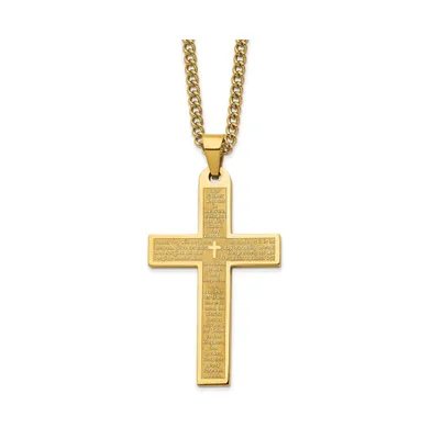 Chisel Yellow Ip-plated Lord's Prayer Cross Pendant Curb Chain
