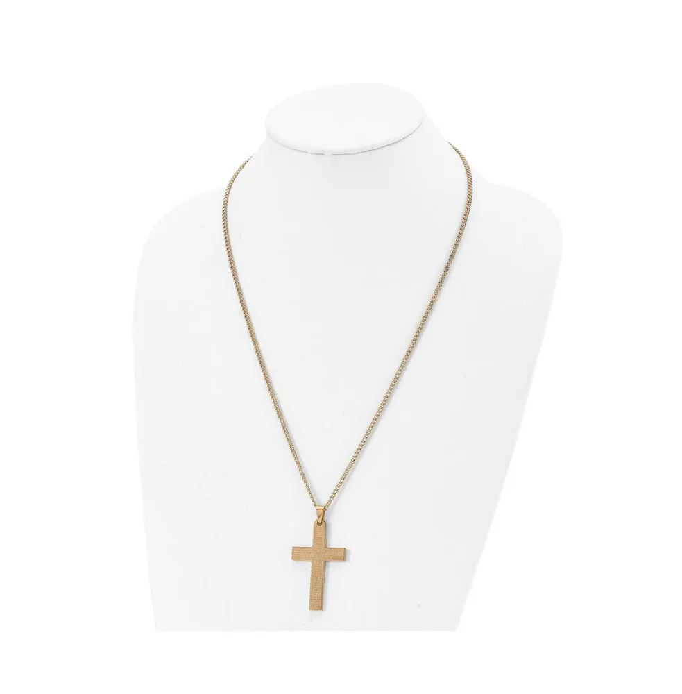 Chisel Yellow Ip-plated Lord's Prayer Cross Pendant Curb Chain