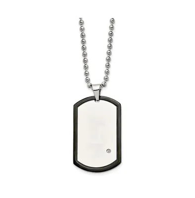 Chisel Polished Black Ip-plated with Cz Dog Tag Ball Chain Necklace