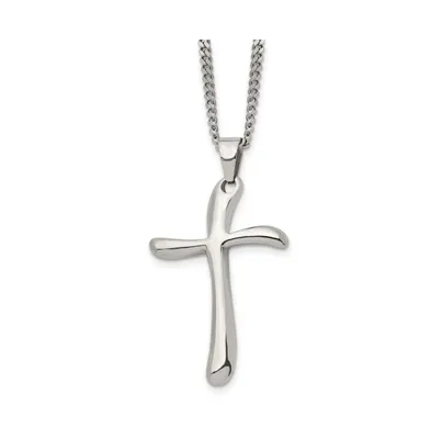 Chisel Polished Wavy Cross Pendant on a Curb Chain Necklace