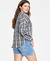 On 34th Women's Plaid Pleated-Sleeve Shirt, Created for Macy's