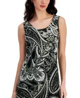 Connected Women's Printed Round-Neck Tie-Back Midi Dress