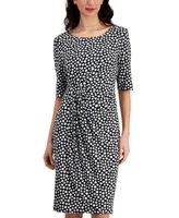 Connected Women's Round-Neck Gathered-Detail Sheath Dress
