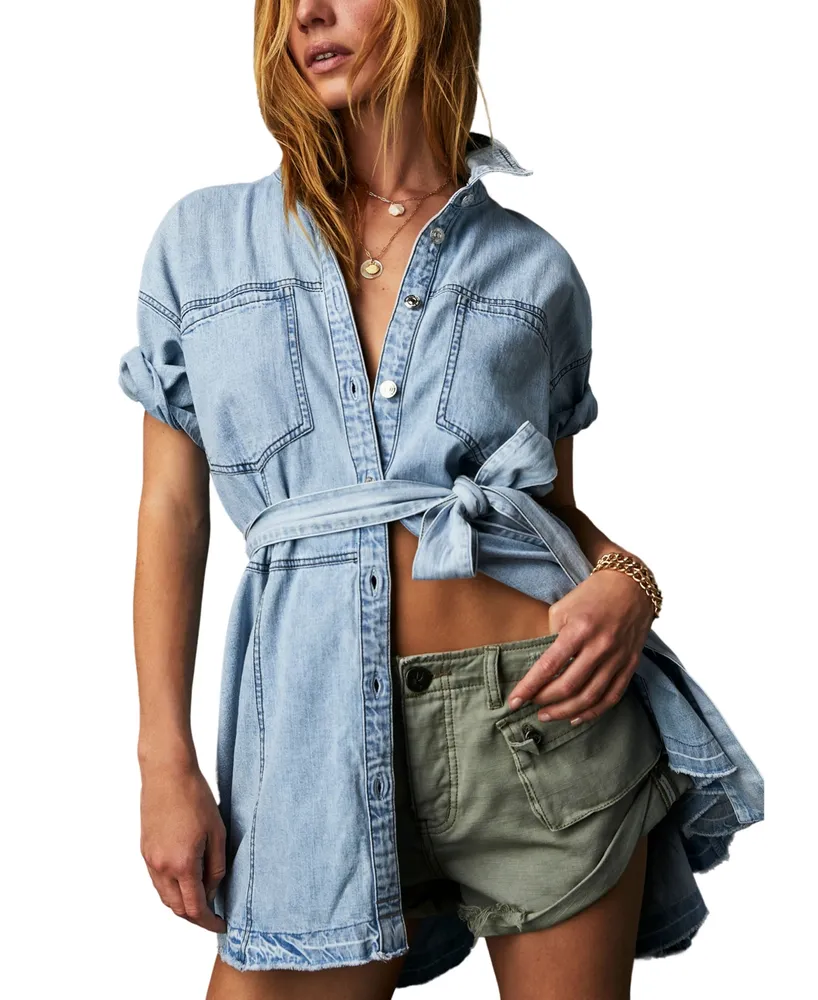 Womens V Neck Denim Midi Dress Ladies Buttons Short Sleeve Shirt Sundress  Summer | eBay