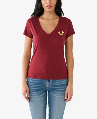 True Religion Women's Short Sleeve Horseshoe Slim V-neck T-shirt