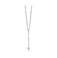 Sterling Silver Rhodium-plated Beaded Rosary Pendant Necklace 25"