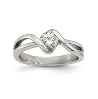 Chisel Stainless Steel Polished Twist with Round Cz Ring