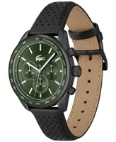 Lacoste Men's Boston Chronograph Black Leather Strap Watch 42mm