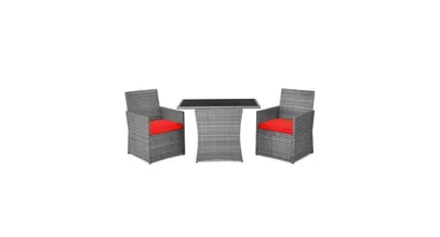 Slickblue 3 Pieces Patio Rattan Furniture Set with Cushioned Armrest Sofa