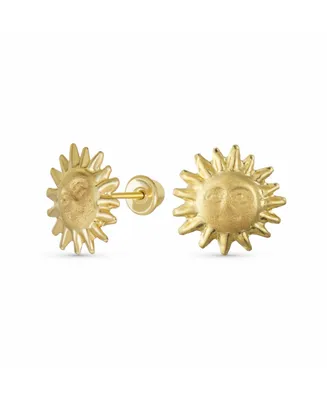 Bling Jewelry Summer Vacation Solar Sun Beach Fun Celestial Sunburst Sun Stud Earrings Screw Back For Women Yellow 10K Gold