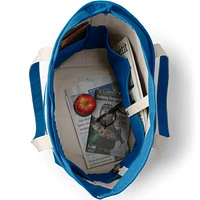 Lands' End Large Natural 5 Pocket Zip Top Long Handle Canvas Tote Bag
