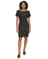 Dkny Petite Puff-Sleeve Side-Ruched Dress