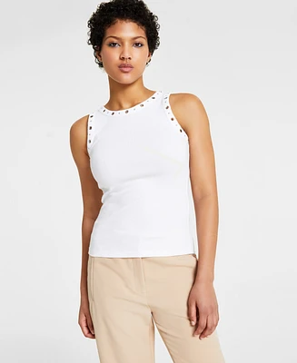 Bar Iii Women's Ribbed Grommet-Trim Tank Top, Created for Macy's