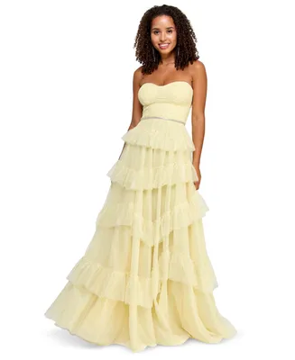Say Yes Juniors' Ruffled Tiered Strapless Gown, Created for Macy's