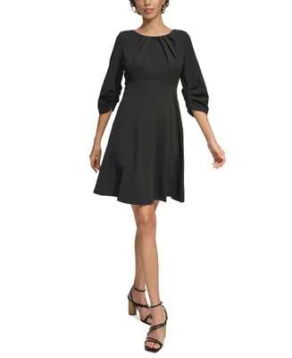 Calvin Klein Women's 3/4-Sleeve Ruched A-Line Dress