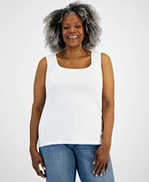 Style & Co Plus Cotton Square-Neck Tank Top, Created for Macy's