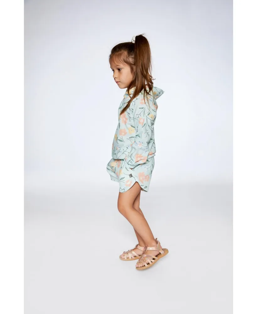 Girl French Terry Short Baby Blue With Printed Romantic Flower