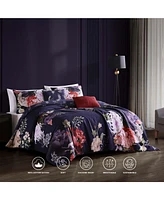 Bebejan Deep Purple Garden Bedding 200 Thread Count 100% Cotton Sateen 5 Piece Queen Size Reversible Comforter Set