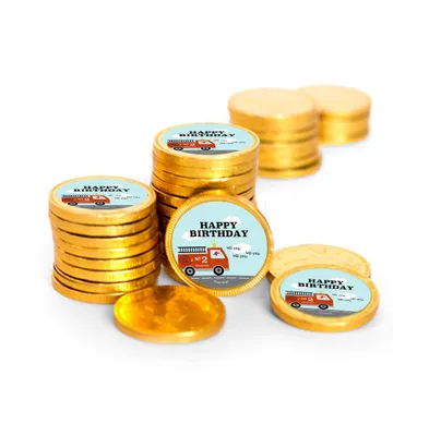 84 Pcs Fire Truck Kid's Birthday Candy Party Favors Chocolate Coins with Gold Foil