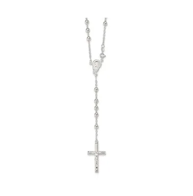 Sterling Silver Polished Beaded Rosary Pendant Necklace 30"