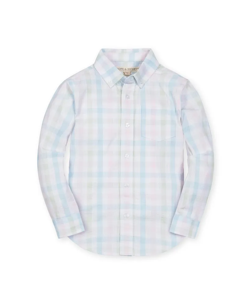 Hope & Henry Boys Organic Long Sleeve Seersucker Button Down Shirt
