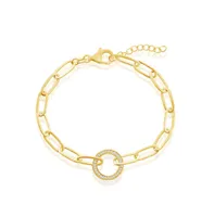 Sterling Silver or Gold Plated Over Cz Circle Paperclip Bracelet