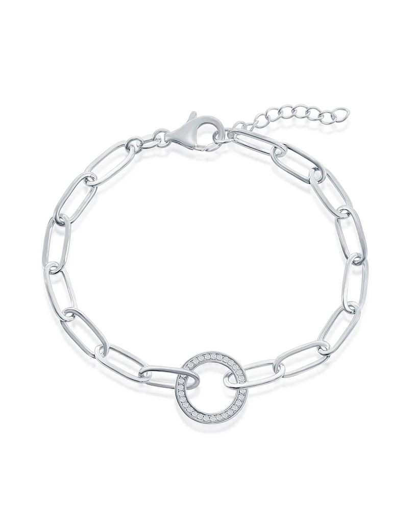 Sterling Silver or Gold Plated Over Sterling Silver Cz Circle Paperclip Bracelet