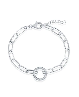 Sterling Silver or Gold Plated Over Sterling Silver Cz Circle Paperclip Bracelet