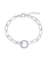 Sterling Silver or Gold Plated Over Sterling Silver Cz Circle Paperclip Bracelet