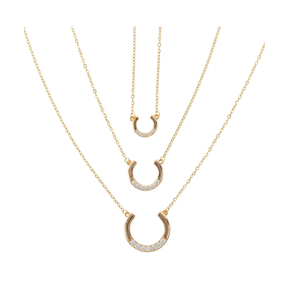 316L Slayer Gold-Tone Crystal Horseshoe Necklace Trio