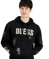 Guess Men's World Stamp Printed Pullover Logo Hoodie